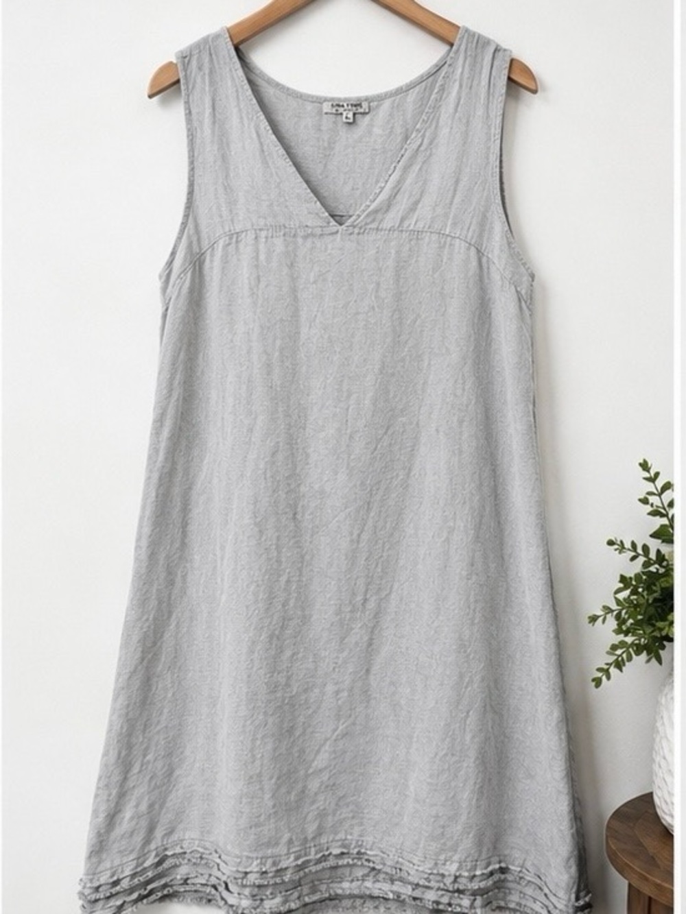 Lina Tomei Made in Italy 100% Linen Light Gray Dress Size L